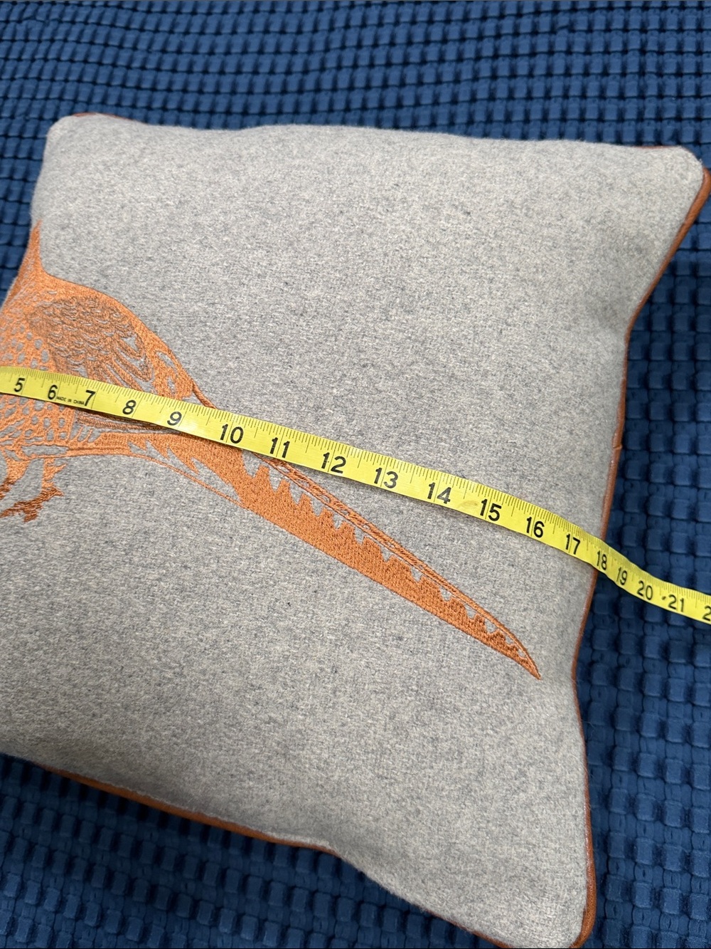 Cottagecore Pheasant Embroidered Cabincore Pillow Decor Gray Brown - Picture 12 of 13